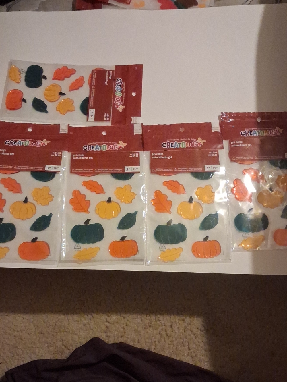 Creatology Fall Pumpkin & Leaf Gel Clings - Orange, Yellow, Green